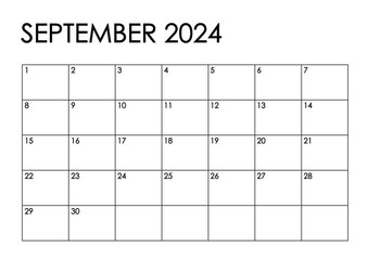 September 2024 month calendar. Simple black and white design