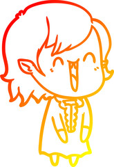 warm gradient line drawing of a cute cartoon happy vampire girl