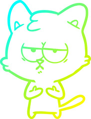 cold gradient line drawing of a bored cartoon cat