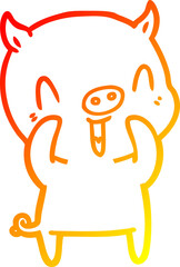 warm gradient line drawing of a happy cartoon pig