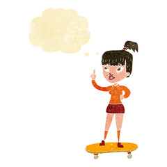 cartoon skater girl with thought bubble