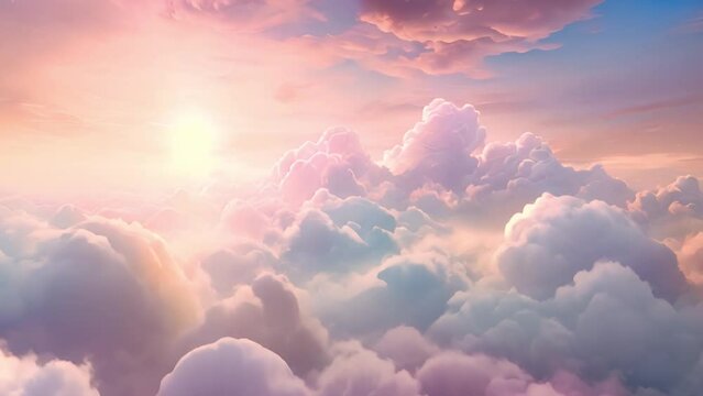 magical pink pastel clouds moving in the wind. Sunset colorful landscape. Abstract pink clouds close-up video footage Fantasy sunrise sunlight design