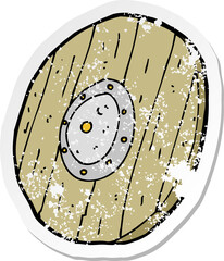 retro distressed sticker of a cartoon wooden shield