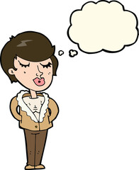 cartoon cool relaxed woman with thought bubble