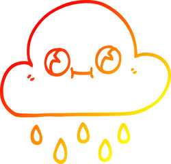 warm gradient line drawing of a cartoon rain cloud