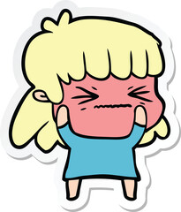 sticker of a cartoon angry girl