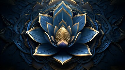 a stylized blue and black mandala design with a lotus flower