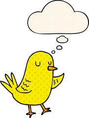 cartoon bird with thought bubble in comic book style