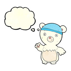 cartoon polar bear wearing hat with thought bubble