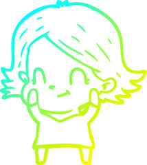 cold gradient line drawing of a cartoon friendly girl