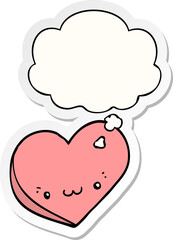 cartoon love heart with face with thought bubble as a printed sticker