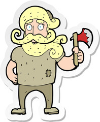 sticker of a cartoon lumberjack with axe