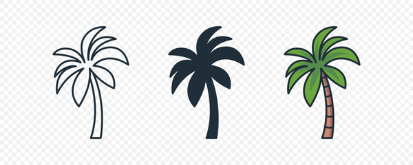 Fototapeta na wymiar Vector Palm Trees, Palm Tree Icon Set Isolated. Design Template for Tropical, Vacation, Beach, Summer Concept. Vector Illustration. Front View