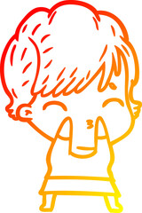 warm gradient line drawing of a cartoon woman thinking