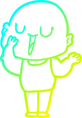 cold gradient line drawing of a happy cartoon bald man yawning