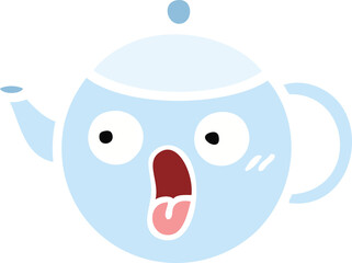 flat color retro cartoon of a teapot