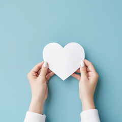 Woman hands holding white paper heart shape, Paper note for Happiness moment, Health care, Birthday card, Anniversary, Donate, Hope, Kindness, Valentine's day concept, Generative AI.
