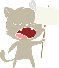 flat color style cartoon yawning cat