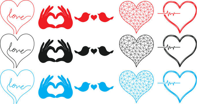 Bundle hearts love set icons and heart vector bundle free download
