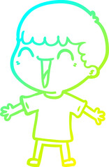 cold gradient line drawing of a cartoon happy man