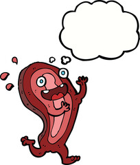 meat cartoon character with thought bubble