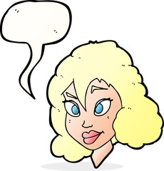 cartoon pretty woman with speech bubble
