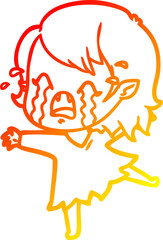 Fototapeta premium warm gradient line drawing of a cartoon crying vampire girl