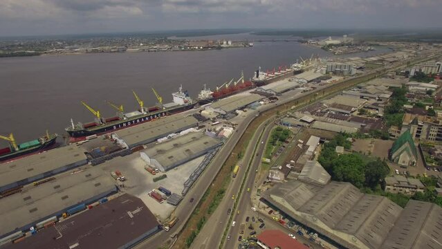 Port of Douala Cameroon. Drone view