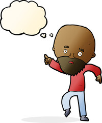 cartoon worried old man pointing with thought bubble