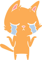 crying flat color style cartoon cat shrugging