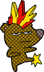 angry punk bear cartoon kicking