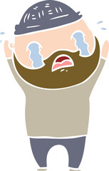 flat color style cartoon bearded man crying
