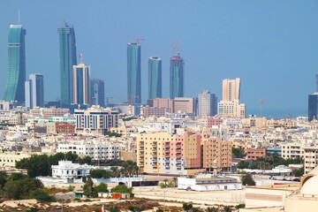 Fototapeta na wymiar Impressive Panoramic Aerial View of Manama Cityscape, the Capital City of Bahrain