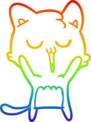 rainbow gradient line drawing of a cartoon cat singing