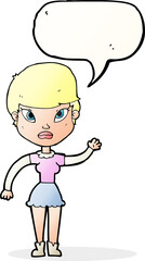cartoon woman waving with speech bubble