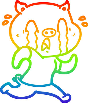recommend clip art: rainbow gradient line drawing of a crying pig cartoon