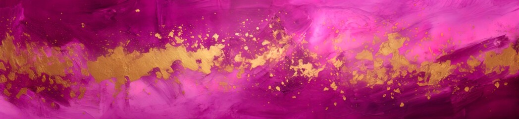 Pink magenta gold yellow distressed surface. Weathered, aged. Golden luxury elegant abstract background. Shiny, shimmer. vintage. Web banner. Wide. Panoramic