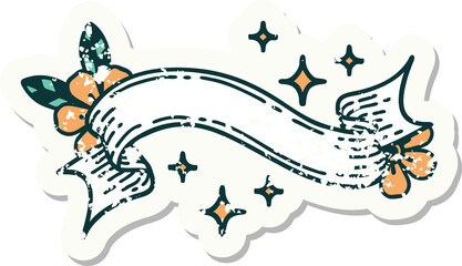 worn old sticker with banner of a stars