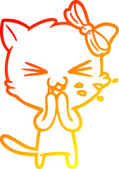 warm gradient line drawing of a cartoon cat