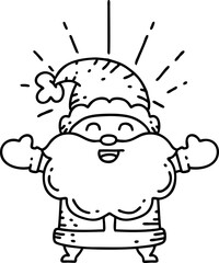illustration of a traditional black line work tattoo style happy santa claus christmas character