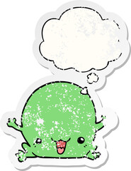 cartoon frog with thought bubble as a distressed worn sticker