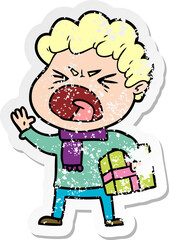distressed sticker of a cartoon furious man
