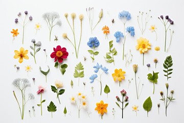 Fototapeta na wymiar Pressed Flowers Arranged On A White Page Photorealism