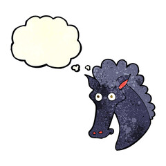 cartoon horse head with thought bubble