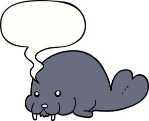 cute cartoon walrus with speech bubble