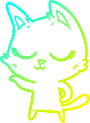 cold gradient line drawing of a calm cartoon cat
