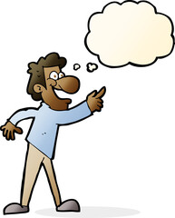 cartoon man pointing and laughing with thought bubble