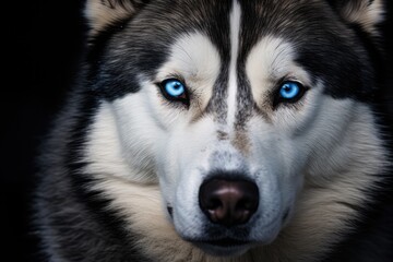 Striking Portrait Of A Blueeyed Husky Wolf