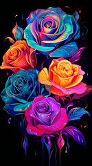 vivid fluorescent neon colors, delicate intricately detailed rose, psychedelic art style, smooth strokes created with Generative Ai