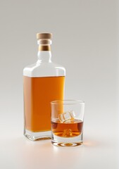 A Bottle And Glass Of Scotch Whiskey Isolated On A White Background
